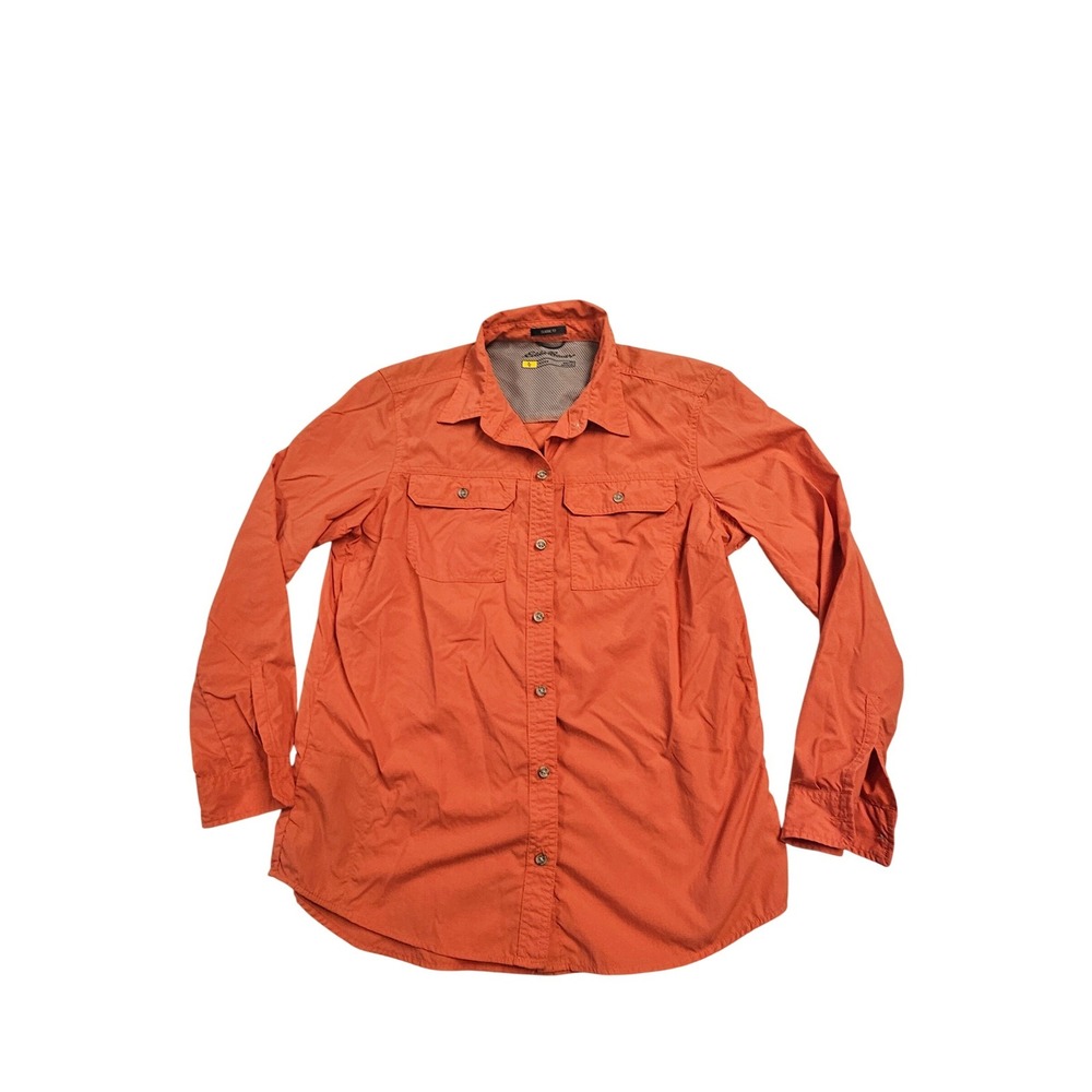 Eddie Bauer Travex Womens PS Orange Ripstop Long Sleeve Hiking Shirt Classic Fit